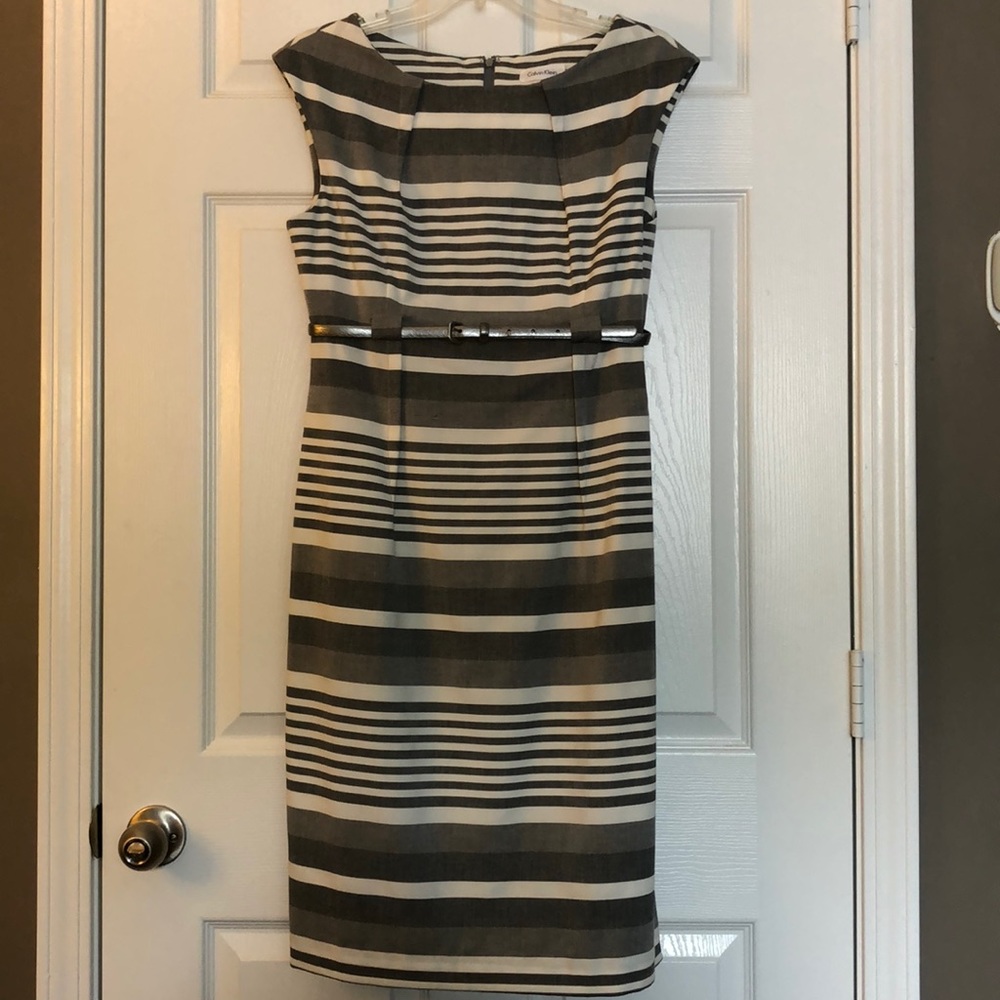 Calvin Klein Gray Striped Empire Dress